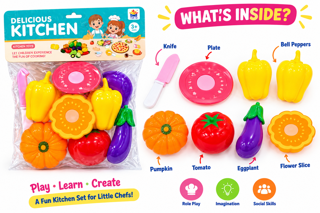 Delicious Kitchen Toy Set for Kids | Pretend Cooking & Cutting Fruits & Vegetables Set