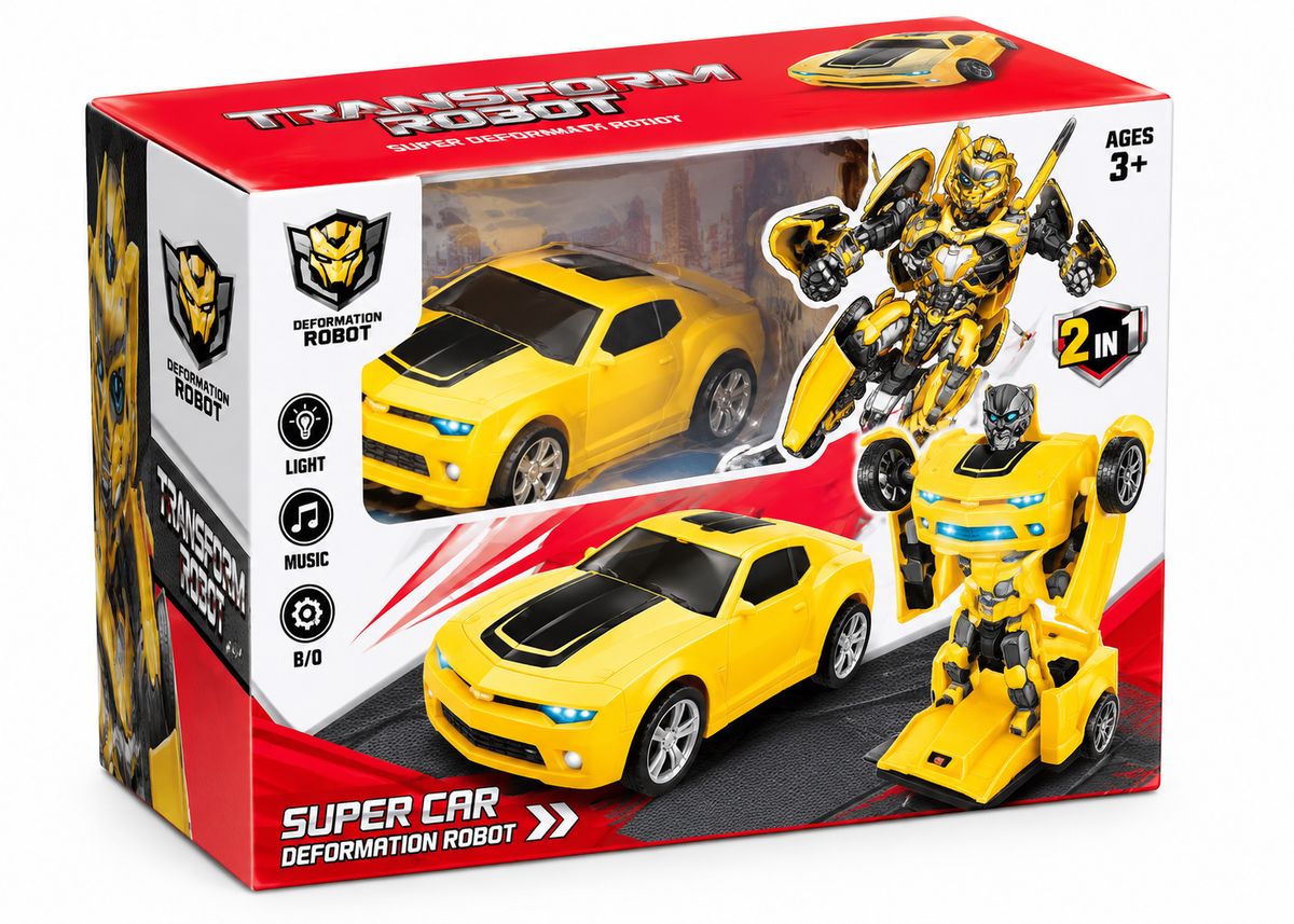 2-in-1 Transforming Construction Vehicle Robot Toy – Yellow Kids Action Playset