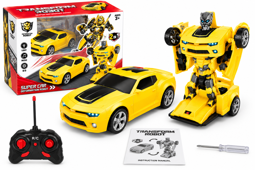 2-in-1 Transforming Construction Vehicle Robot Toy – Yellow Kids Action Playset