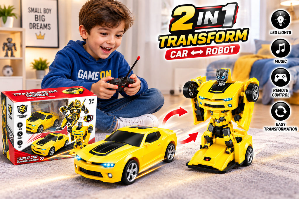 2-in-1 Transforming Construction Vehicle Robot Toy – Yellow Kids Action Playset