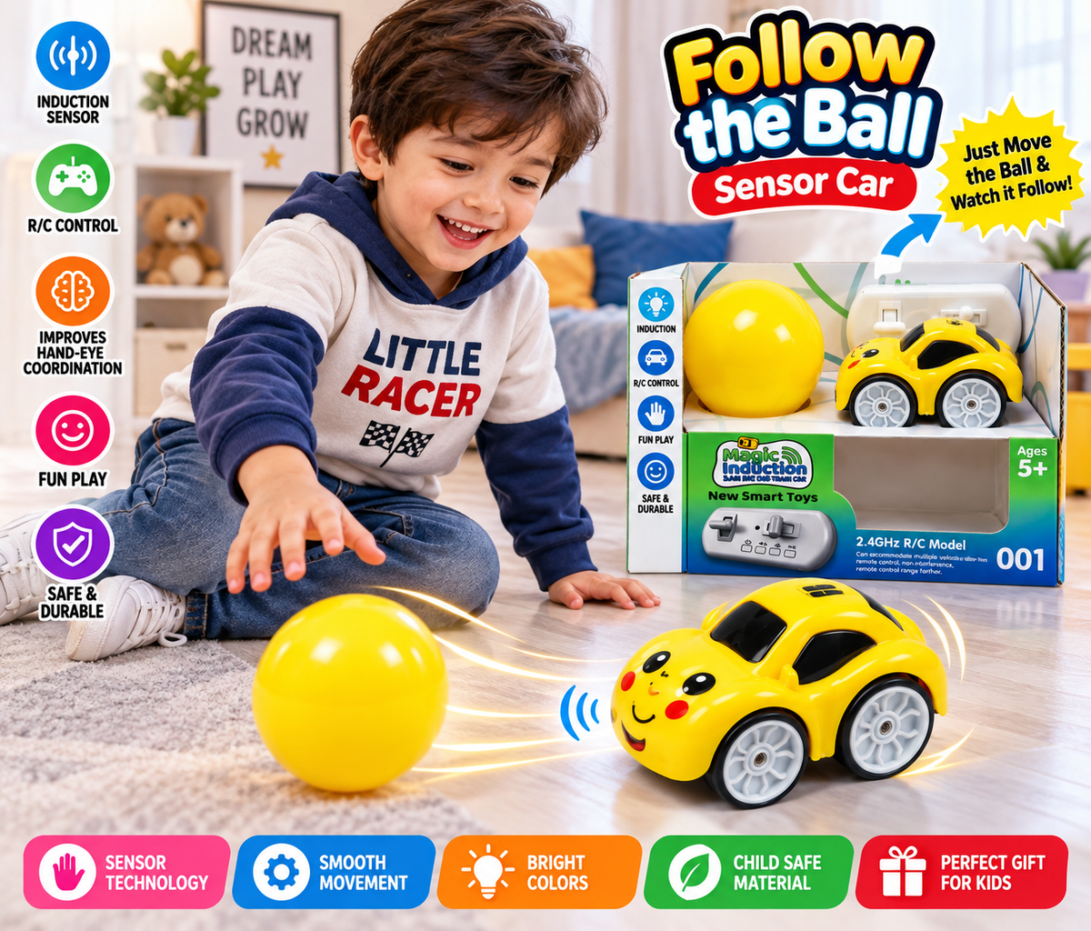Magic Induction Sensor Car with Ball | Follow-the-Ball RC Toy Car for Kids