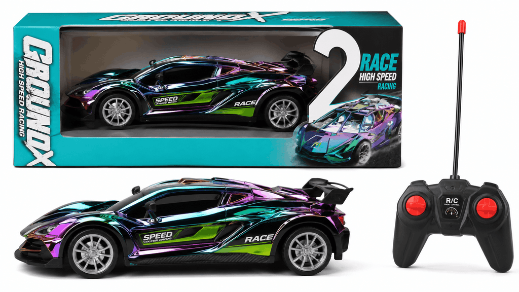 Ground X High Speed Racing RC Car – Iridescent Radio Control Sports Car Toy with Full Function Remote