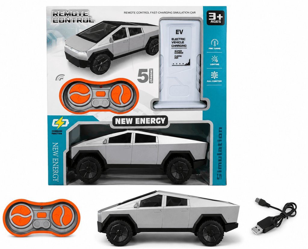New Energy RC Electric Pickup Truck – 5-Channel Fast-Charging Simulation Remote Control Car with EV Charging Station Accessory for Kids (3+ Years)