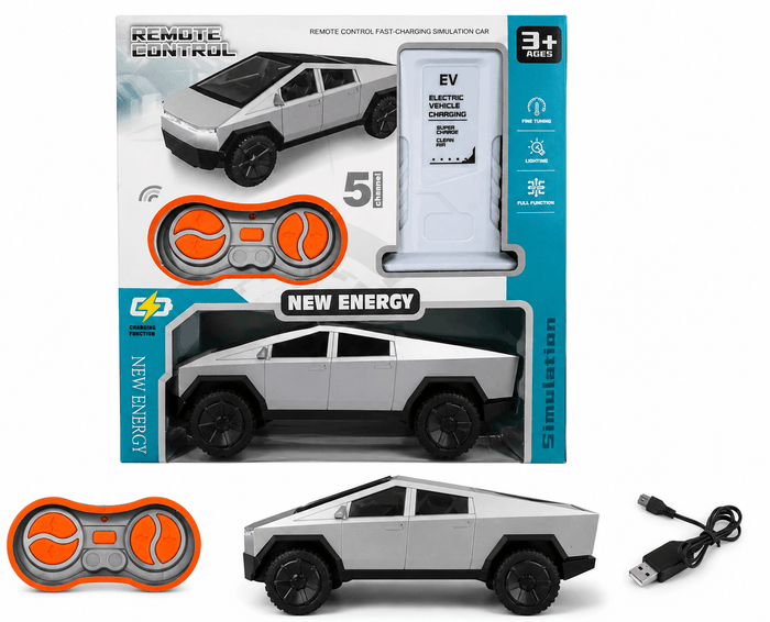 New Energy RC Electric Pickup Truck – 5-Channel Fast-Charging Simulation Remote Control Car with EV Charging Station Accessory for Kids (3+ Years)