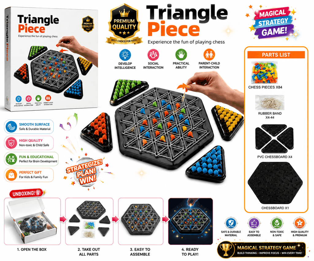 Triangle Piece Board Game – Strategic Multi-Player Geometric Chess and Puzzle Toy for Kids and Families