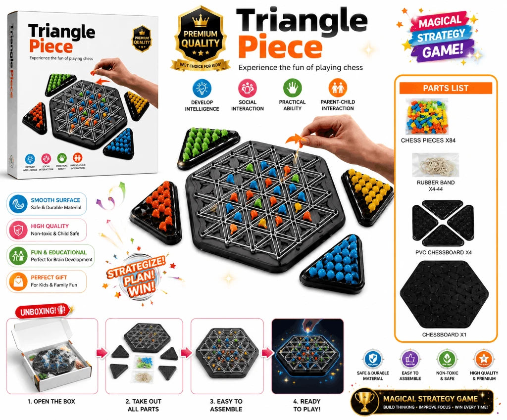 Triangle Piece Board Game – Strategic Multi-Player Geometric Chess and Puzzle Toy for Kids and Families