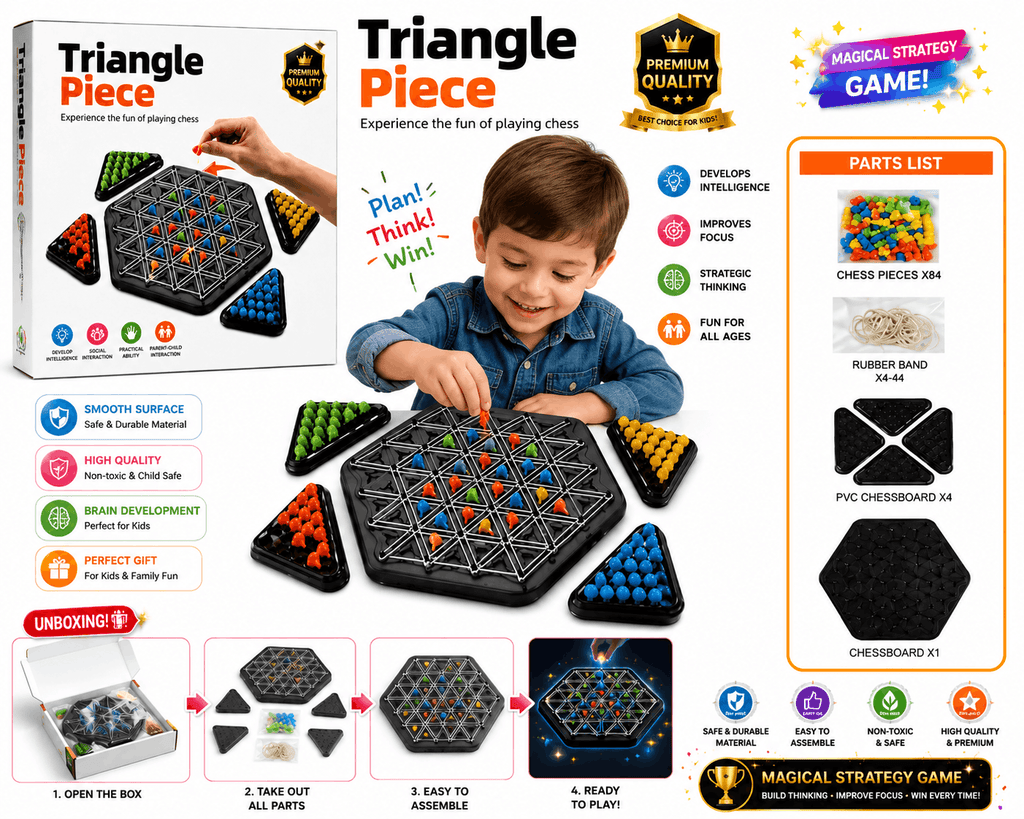 Triangle Piece Board Game – Strategic Multi-Player Geometric Chess and Puzzle Toy for Kids and Families