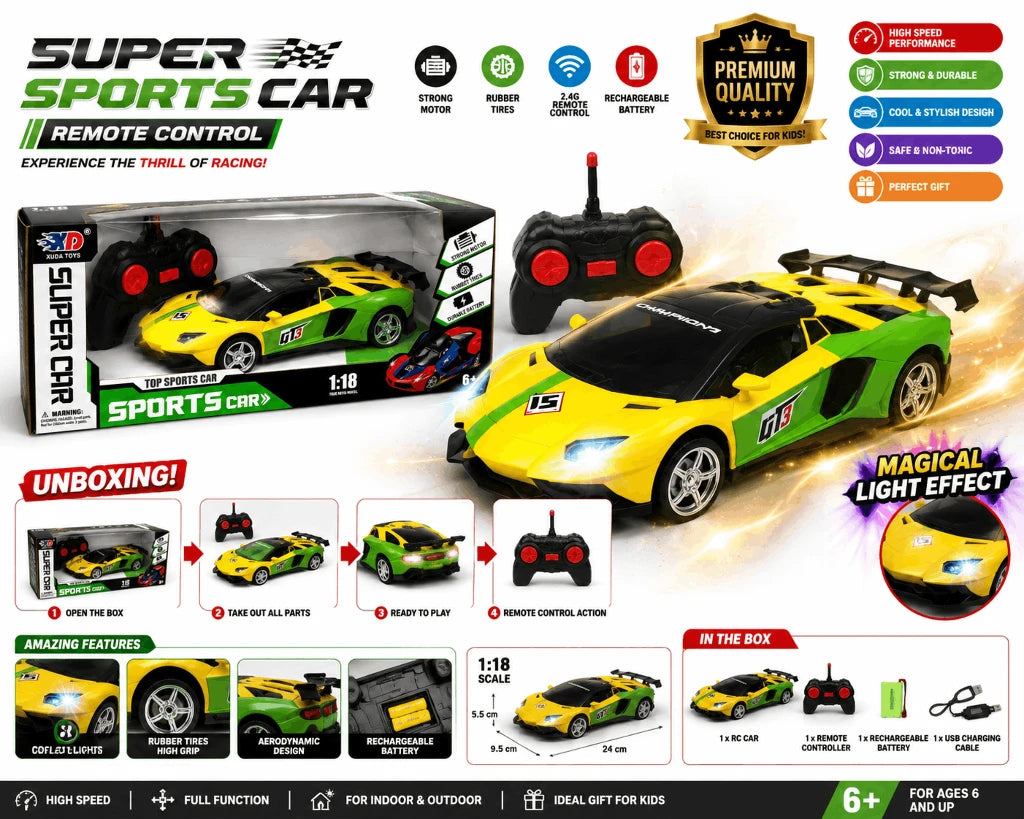 Xuda Toys GT3 Super Car – 1:18 Scale Top Sports RC Radio Control Racing Car with Strong Motor for Kids (6+ Years)