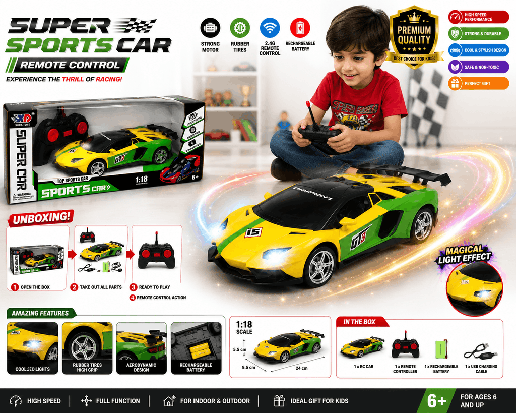 Xuda Toys GT3 Super Car – 1:18 Scale Top Sports RC Radio Control Racing Car with Strong Motor for Kids (6+ Years)