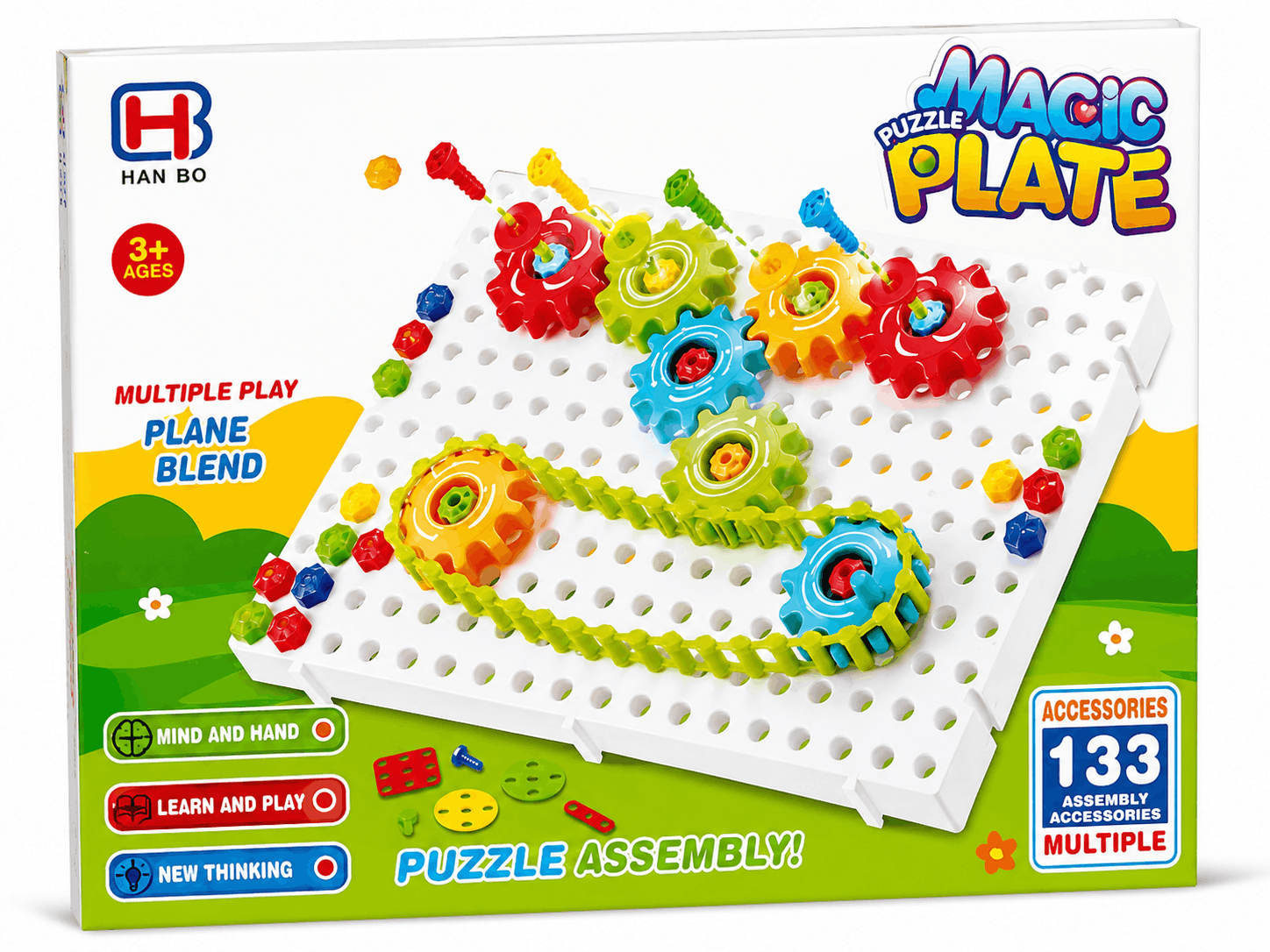 Han Bo Magic Puzzle Plate – 133-Piece DIY Educational STEM Gear & Mosaic Assembly Building Toy for Kids (3+ Years)