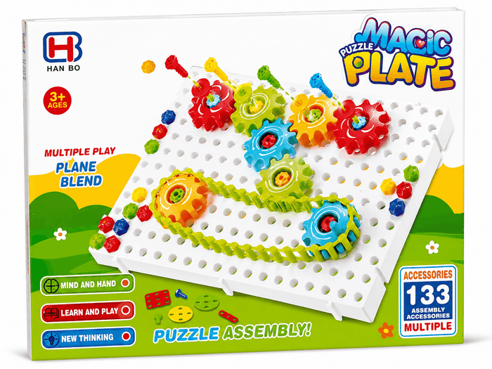 Han Bo Magic Puzzle Plate – 133-Piece DIY Educational STEM Gear & Mosaic Assembly Building Toy for Kids (3+ Years)