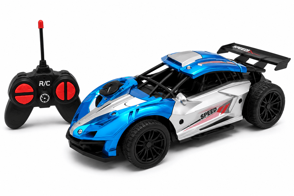 Speed Radio Control High-Speed Racing Car – Blue & Silver RC Sports Car Toy with Full-Function Controller