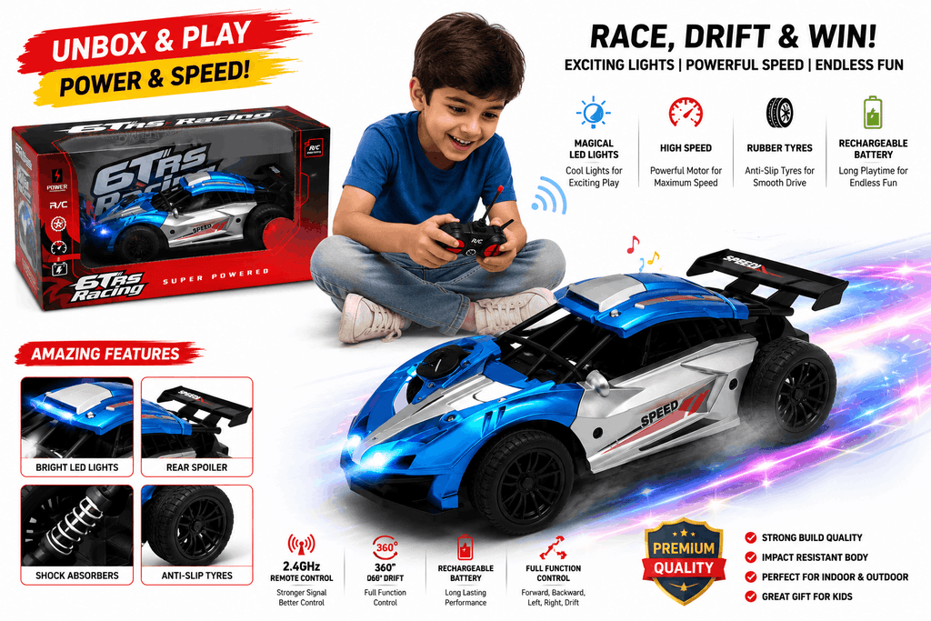 Speed Radio Control High-Speed Racing Car – Blue & Silver RC Sports Car Toy with Full-Function Controller