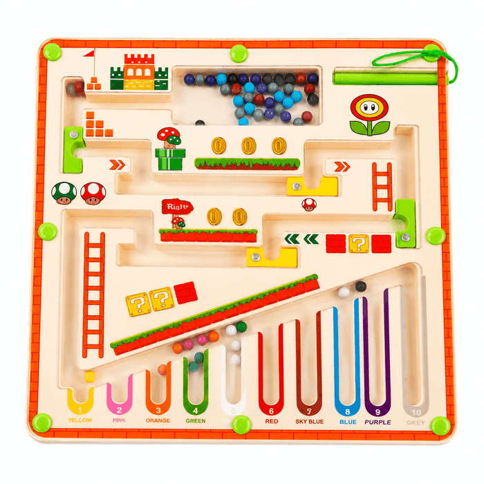 Marble Maze & Color Sorting Board Game – Educational STEM Montessori Labyrinth Puzzle Toy with Magnetic Pen for Kids