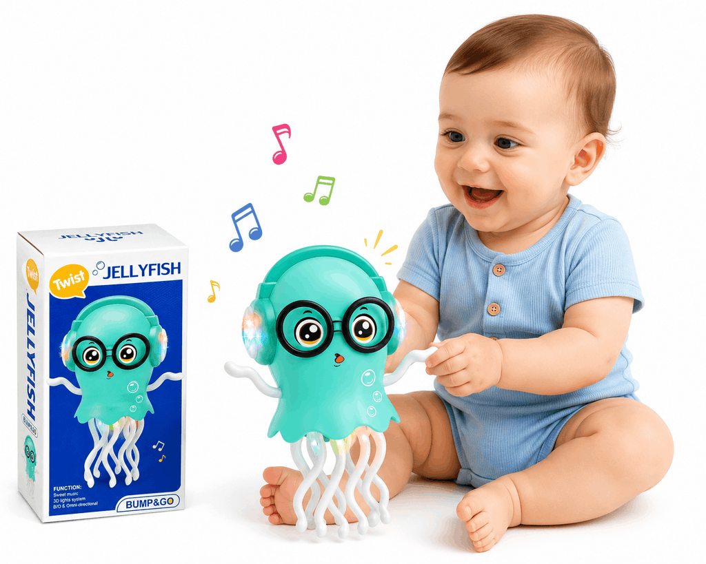 Twist Jellyfish Bump & Go Musical Toy – Interactive Walking Jellyfish with 3D Lights and Sound Effects for Kids