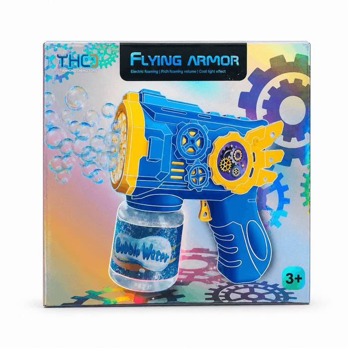 Flying Armor Electric Bubble Gun – Automatic Foaming Bubble Blaster Toy with Rich Foaming Volume and Cool Light Effects (3+ Years)
