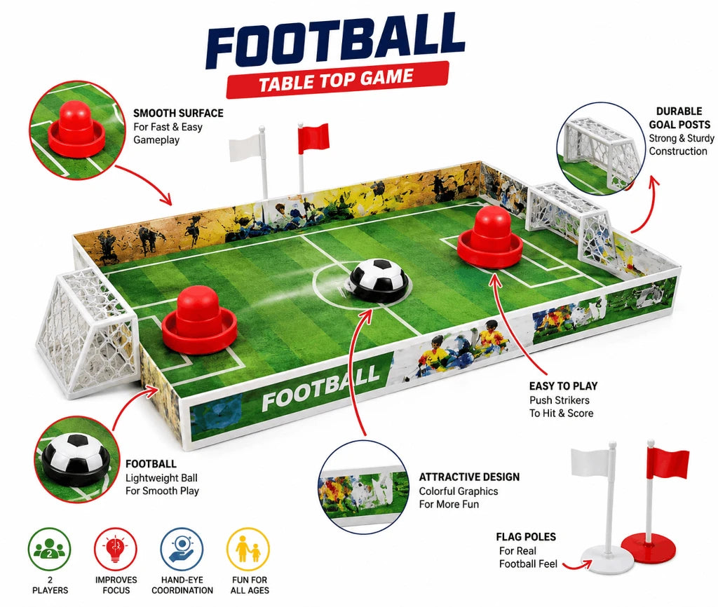 Tabletop Football Game – Mini Air Hockey Style Soccer Table Board Game with Goals, Strikers, and Real Action for Kids