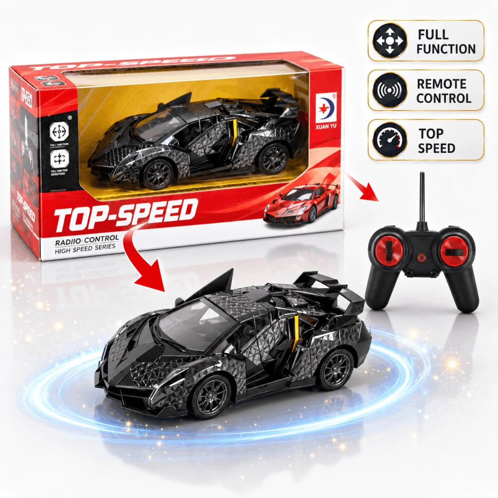 Top-Speed Radio Control High Speed Series RC Sports Car Toy with Full Function Remote Control – Black