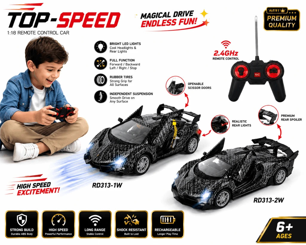 Top-Speed Radio Control High Speed Series RC Sports Car Toy with Full Function Remote Control – Black