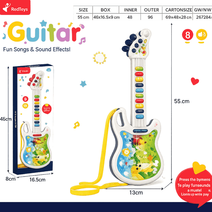RedTeys Musical Toy Guitar – 55cm Kids Guitar with Fun Songs, Sound Effects & Strap