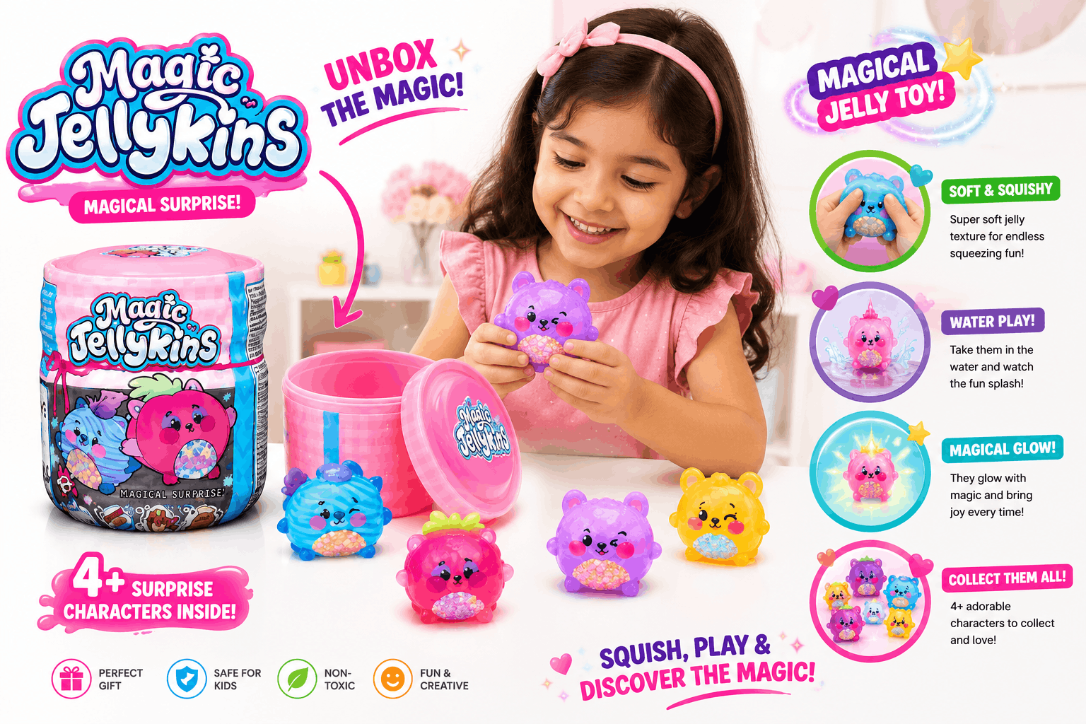 Magic Jellykins Surprise Toy Jar – Collectible Squishy Animal Figure with Water Reveal Fun for Kids Age 5+