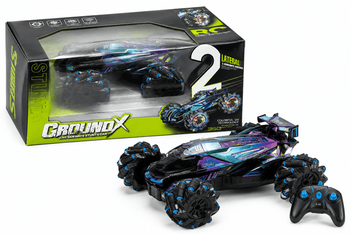 Ground X 2.4G Sideways Stunts RC Car – Lateral Remote Control High-Speed Racing Car with 360° Spin and Colorful UV Technology