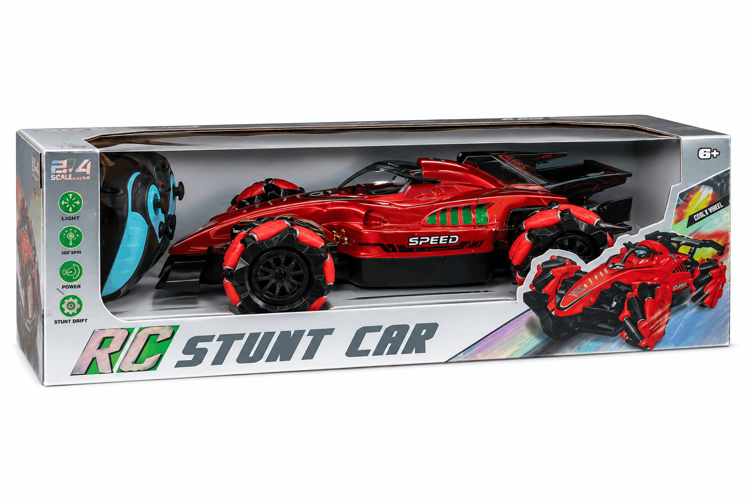 RC Stunt Drift Car – 1:14 Scale 2.4GHz High-Speed Remote Control Transforming Racing Car with 360° Spin and Lights