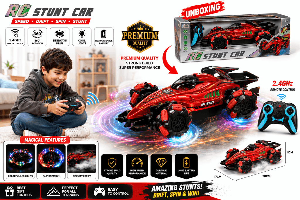 RC Stunt Drift Car – 1:14 Scale 2.4GHz High-Speed Remote Control Transforming Racing Car with 360° Spin and Lights
