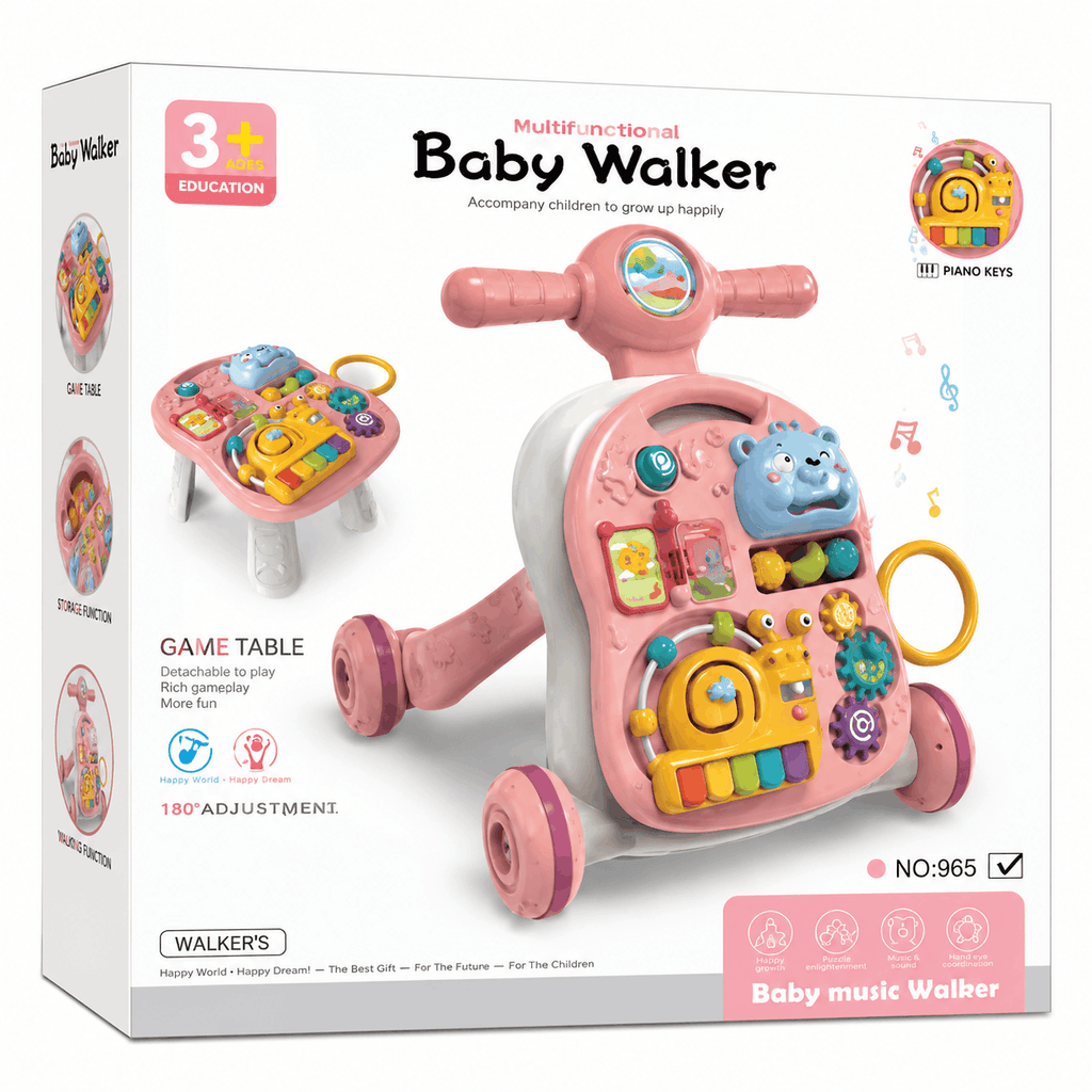 Multifunctional Baby Walker & Activity Game Table – 2-in-1 Sit-to-Stand Musical Walker with Piano Keys and Storage for Toddlers