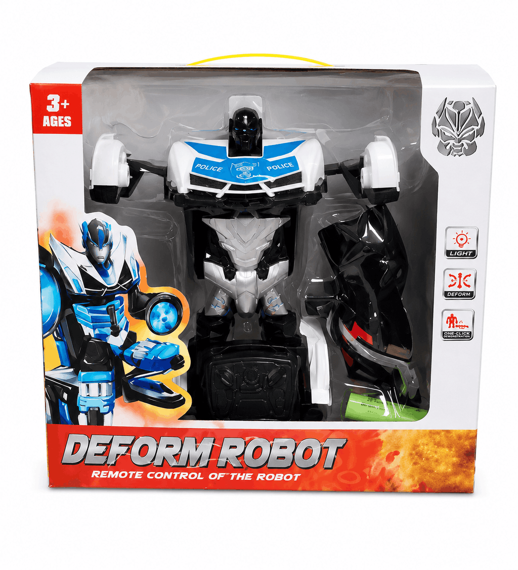Deform Robot Remote Control Police Car Toy – 2-in-1 Transforming RC Robot with Lights and One-Click Demonstration for Kids (3+ Years)