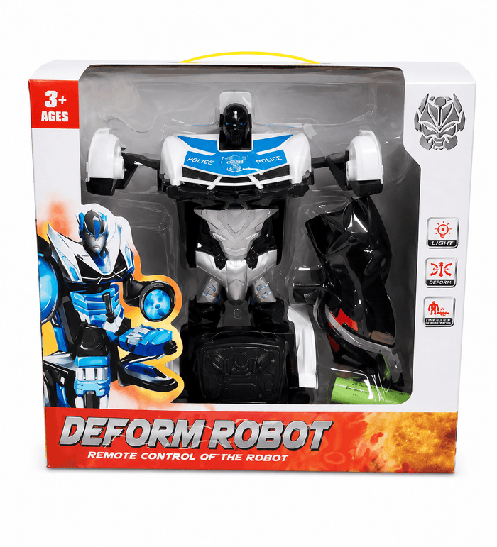 Deform Robot Remote Control Police Car Toy – 2-in-1 Transforming RC Robot with Lights and One-Click Demonstration for Kids (3+ Years)