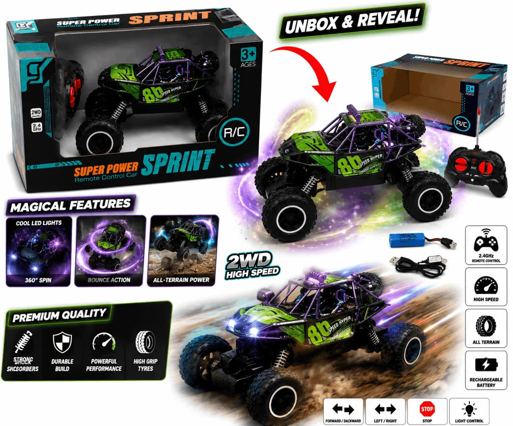 Super Power Sprint RC Monster Buggy – 2.4GHz 2WD Off-Road Remote Control Racing Car for Kids (3+ Years)