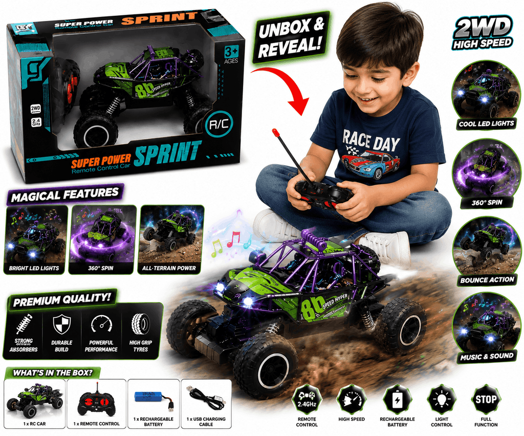 Super Power Sprint RC Monster Buggy – 2.4GHz 2WD Off-Road Remote Control Racing Car for Kids (3+ Years)