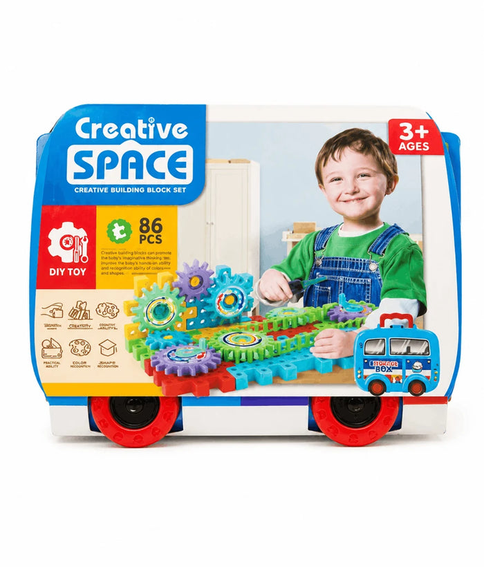 Creative Space Creative Building Block Set – 86-Piece DIY Gear Construction Toy with Storage Box Case (3+ Years)