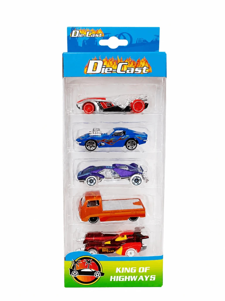 Die-Cast King of Highways – 5-Pack Assorted Metal Toy Cars and Racing Vehicles Gift Set for Kids