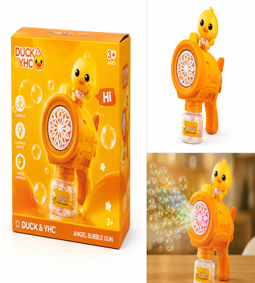Duck & YHC Angel Bubble Gun - Fun Bubble Time Automatic Blaster Toy with Lights