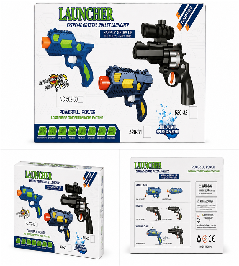 Launcher Extreme Crystal Bullet Blaster – Blue & Green Toy Soft Bullet & Water Ammo Gun Set with Target Box (3+ Years)