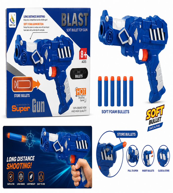 Super Blast Soft Foam Bullet Toy Gun – Long Distance Shooting Game for Kids 8+
