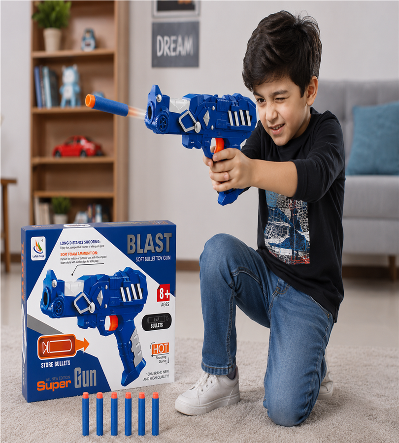 Super Blast Soft Foam Bullet Toy Gun – Long Distance Shooting Game for Kids 8+
