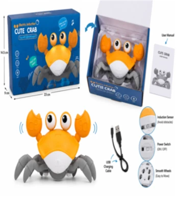 Electric Induction Cute Crab – Crawling Sensory Toy with Obstacle Avoidance, Lights, and Music
