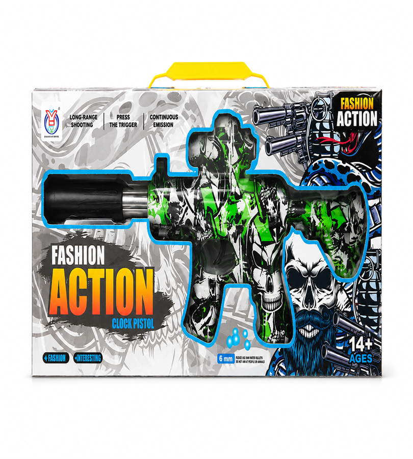 Fashion Action Clock Pistol - 6mm Water Bullet Toy Gun with Long-Range Shooting