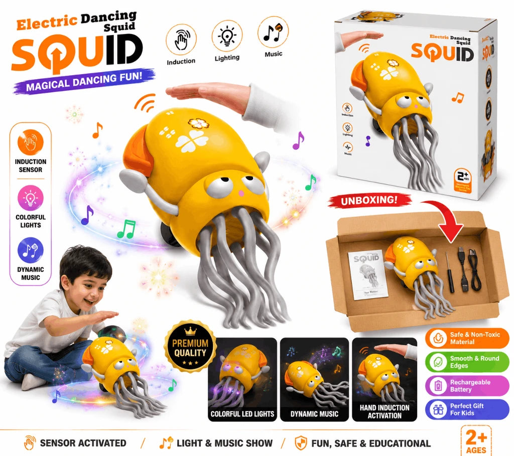 Electric Dancing Squid Toy – Intelligent Induction Obstacle-Avoiding Musical Electronic Squid with Lights for Kids (2+ Years)