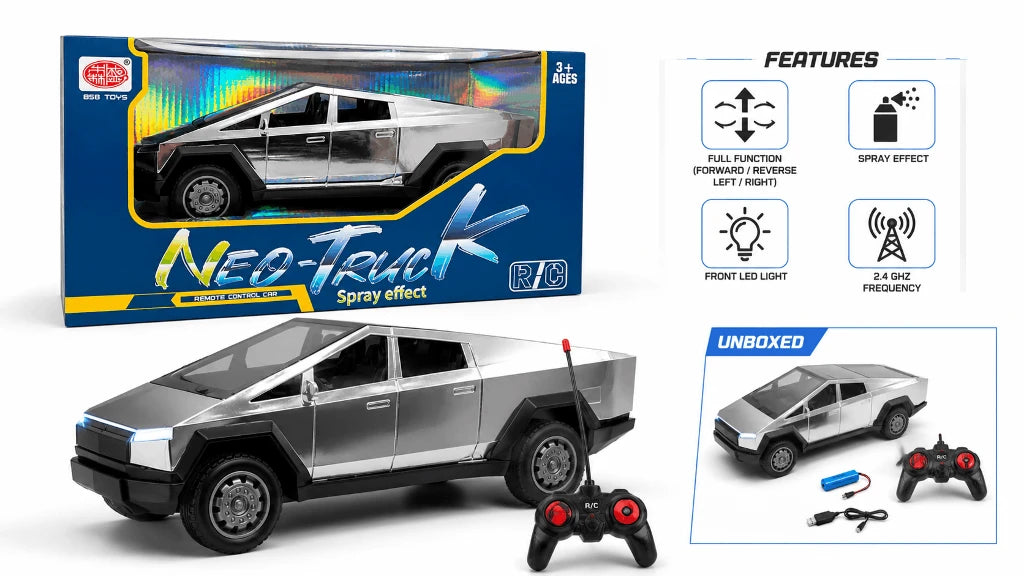 858 Toys Neo-Truck – Silver R/C Remote Control Car with Spray Effect and Futuristic Geometric Design (3+ Years)