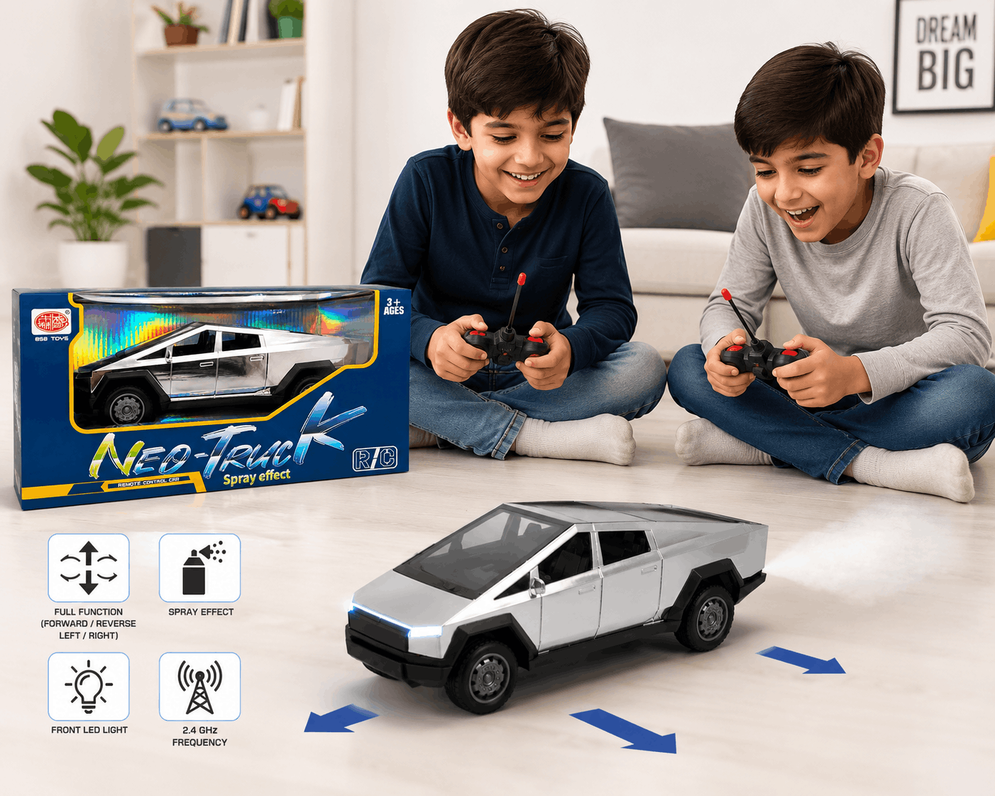 858 Toys Neo-Truck – Silver R/C Remote Control Car with Spray Effect and Futuristic Geometric Design (3+ Years)