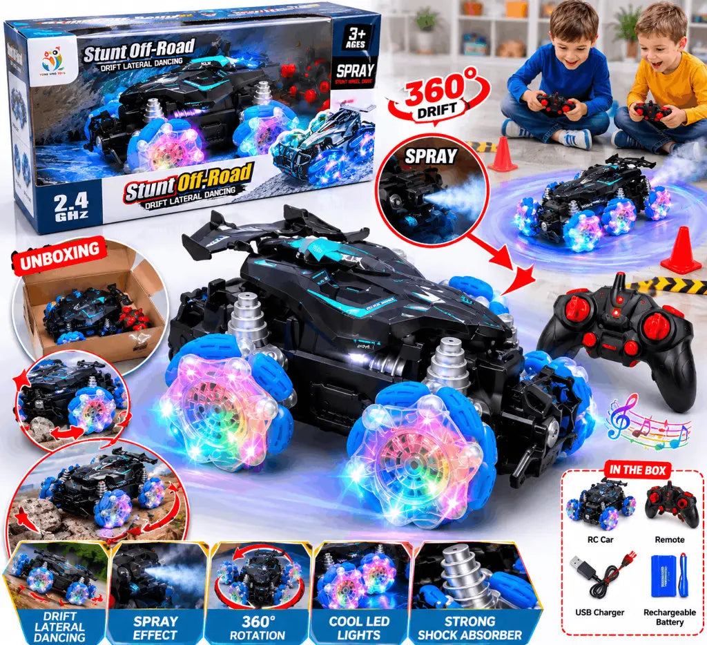 Yong Xing Toys Stunt Off-Road RC Car – 2.4 GHz Drift Lateral Dancing Remote Control Car with Spray and Stunt Wheel Drive (3+ Years)