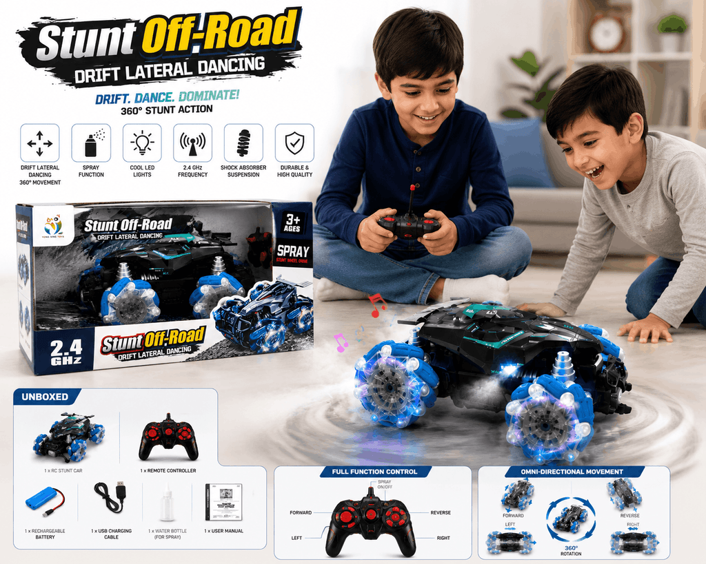 Yong Xing Toys Stunt Off-Road RC Car – 2.4 GHz Drift Lateral Dancing Remote Control Car with Spray and Stunt Wheel Drive (3+ Years)