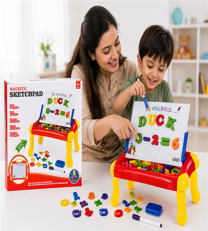 Magnetic Sketchpad Learning Table - Educational Drawing Board with Magnetic Letters and Numbers