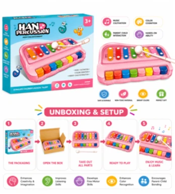 Hand Percussion Xylophone & Piano Combo – 2-in-1 Musical Enlightenment Toy with Mallet for Kids (3+ Years)