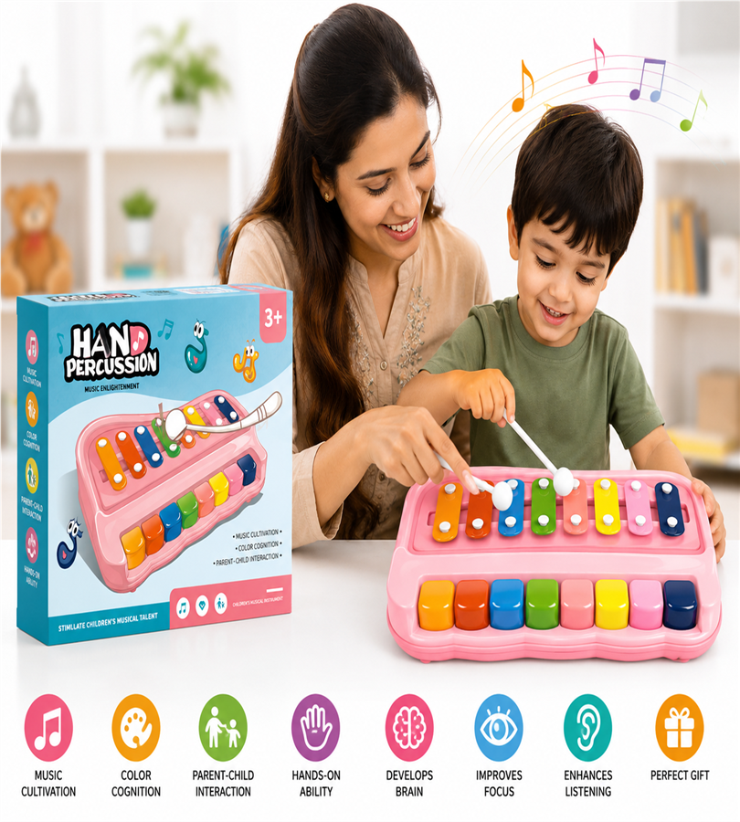 Hand Percussion Xylophone & Piano Combo – 2-in-1 Musical Enlightenment Toy with Mallet for Kids (3+ Years)