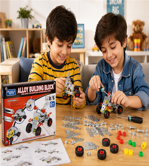 Alloy Building Block DIY Metal Construction Set - STEM Educational Vehicle Assembly Kit with Tools for Kids